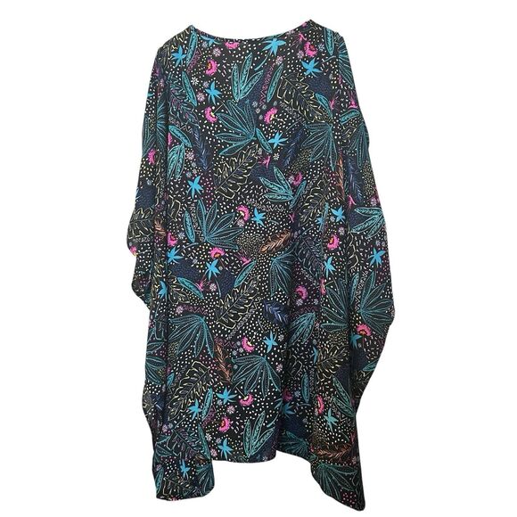 Swimsuits For All Swim Cover Up Black Dolman Sleeve Bat Wing Tropical Print 18 - Picture 2 of 6